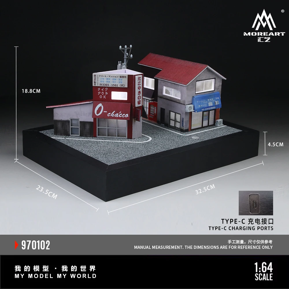 MoreArt 1:64 Takoyaki House Parking Scene Model,Parking Lot Diorama For Display&Collection