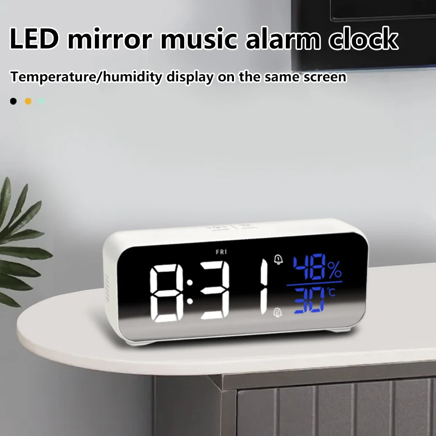 Music LED Digital Alarm Clock Voice Control Temperature Humidity Display Desktop Clocks Home Table Decoration Built-in 1200mAh