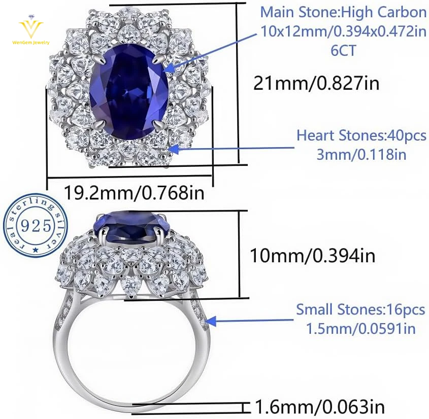 S925 الفضة 6CT مقلد الياقوت حجر وعد الزفاف المشاركة الذكرى عيد ميلاد الدائري للنساء كهدايا مجوهرات