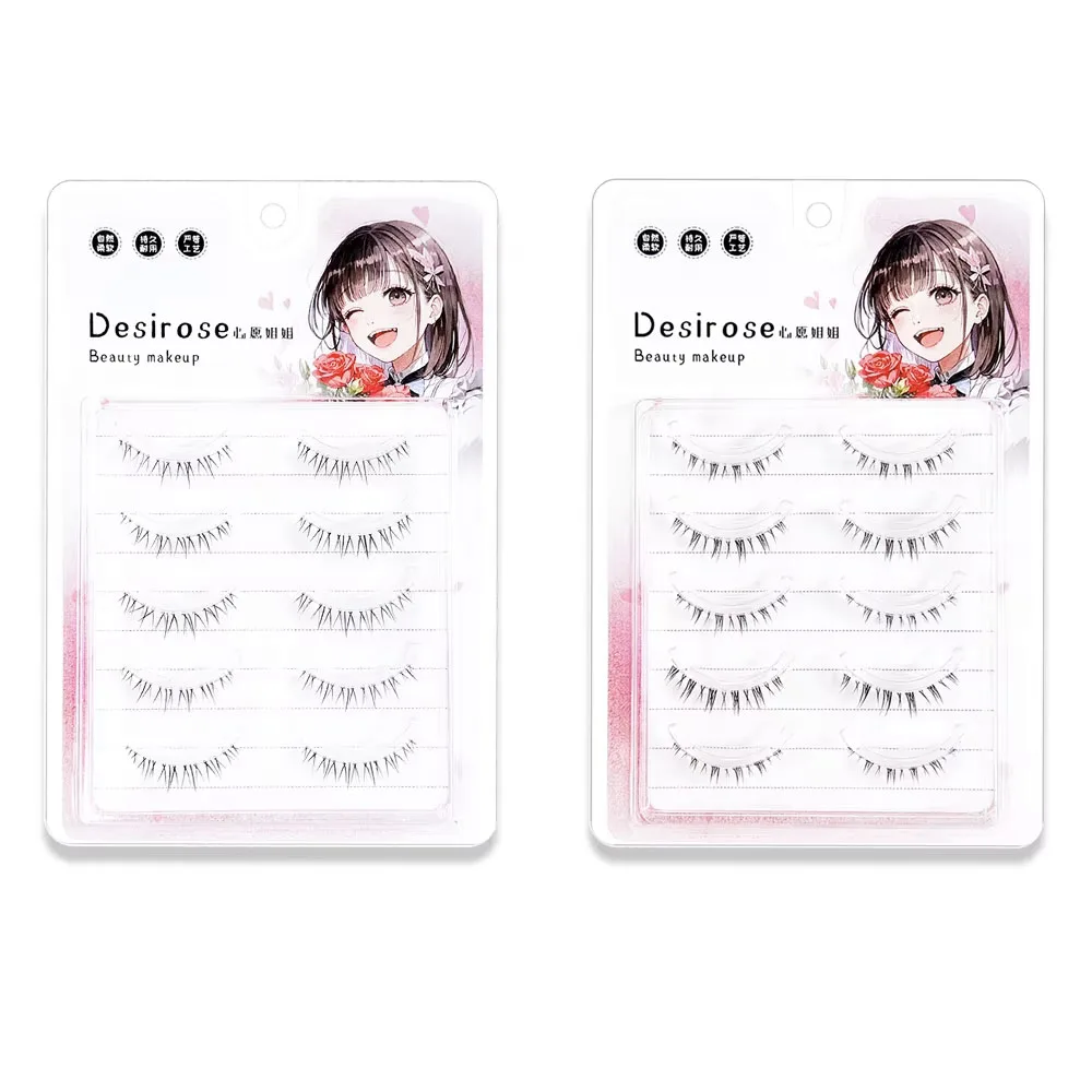 5 Paar Manga-Wimpern, natürliche untere Wimpern, handgefertigte falsche Wimpern mit transparentem Band, geeignet für das tägliche Make-up – Detail 6