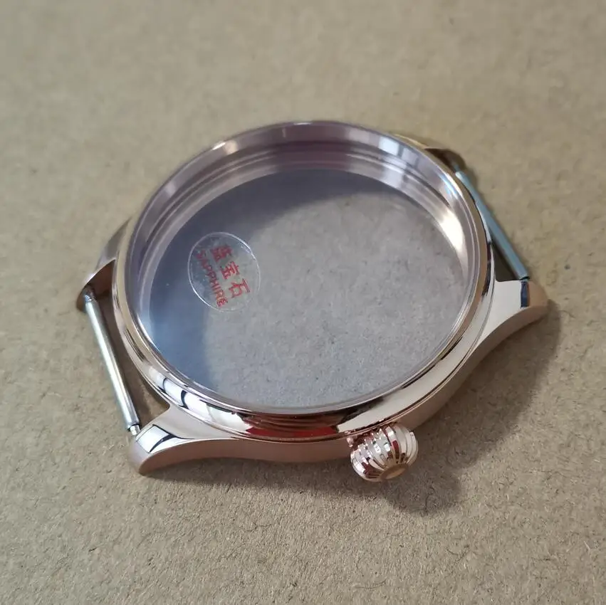 41mm 316L Stainless steel Rose gold watch case pumpkin shape crown Blue coated Sapphire crystal Suitable for ETA6497 6498