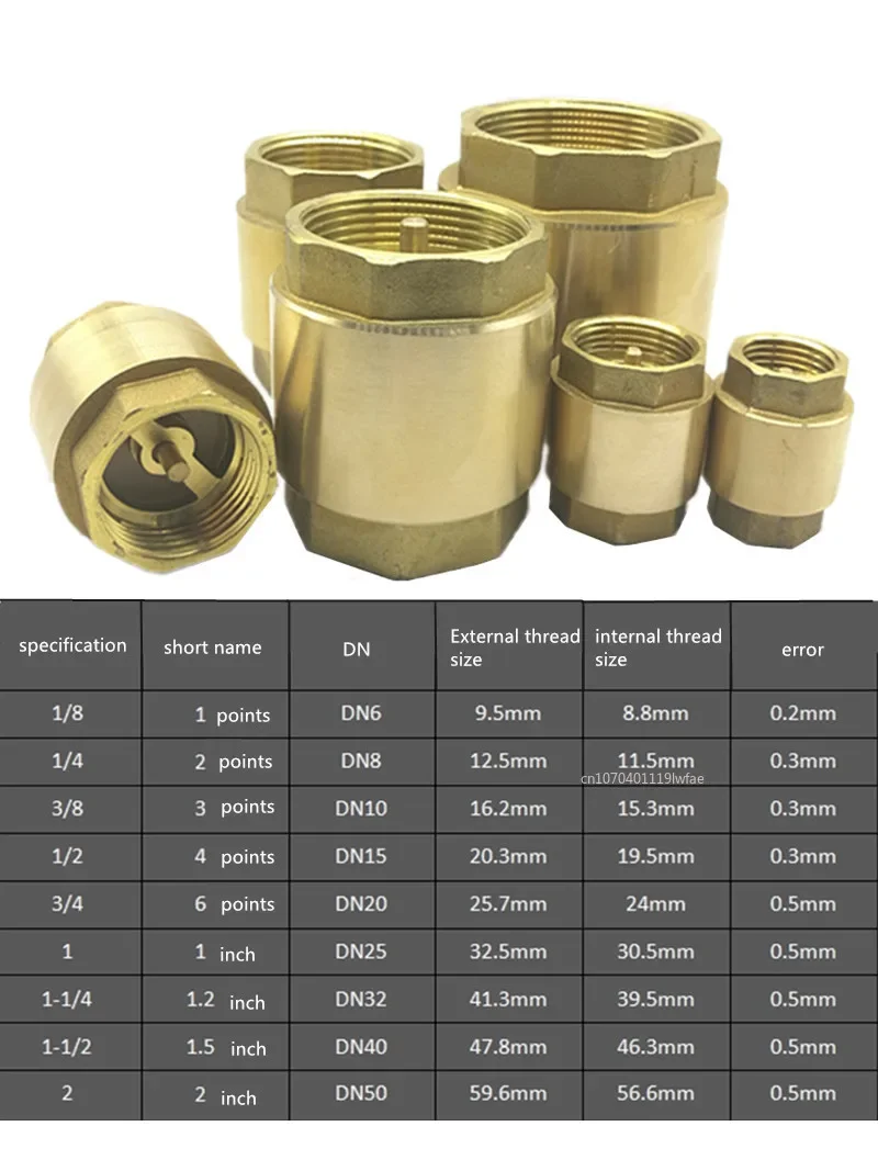 NPT Brass Check Valve Female Thread In-Line Spring for Water Control 1/2\