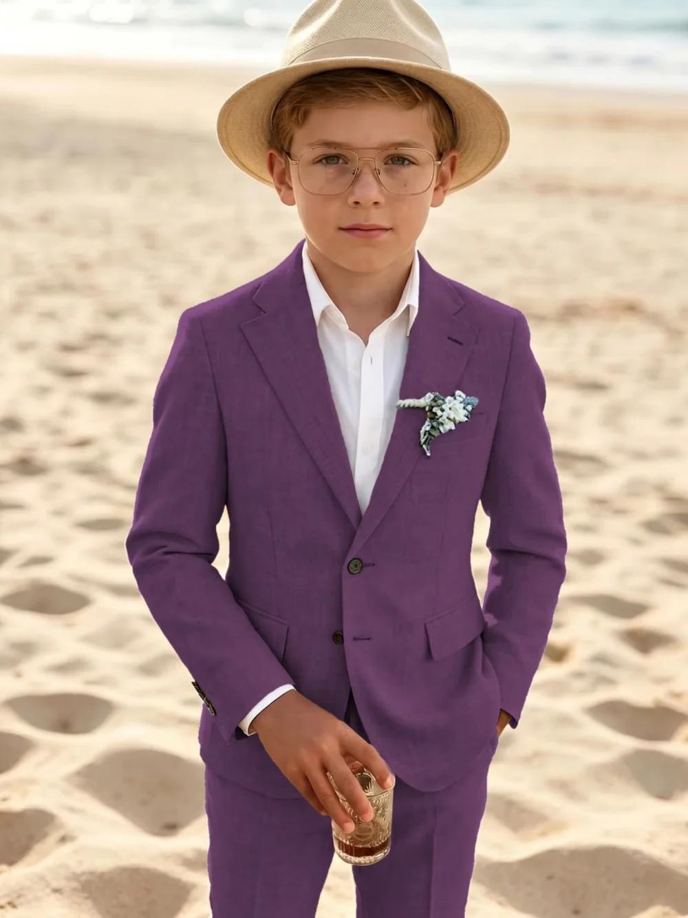 Txjojn Boys Linen Suit Set 2 Pieces Jacket Pants Summer Wedding Wear Breathable Comfortable Kids Suits For Outdoor Activities