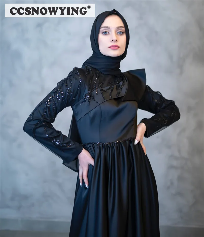 Vestido De noche musulmán De manga larga, Hijab islámico, vestido Formal De fiesta con cuentas De plumas De Arabia Saudita