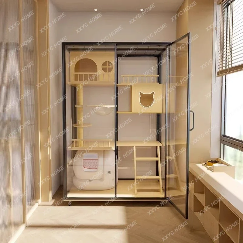 C Cat villa cat cage household cat house luxury  nest type panoramic glass cage does not occupy an area