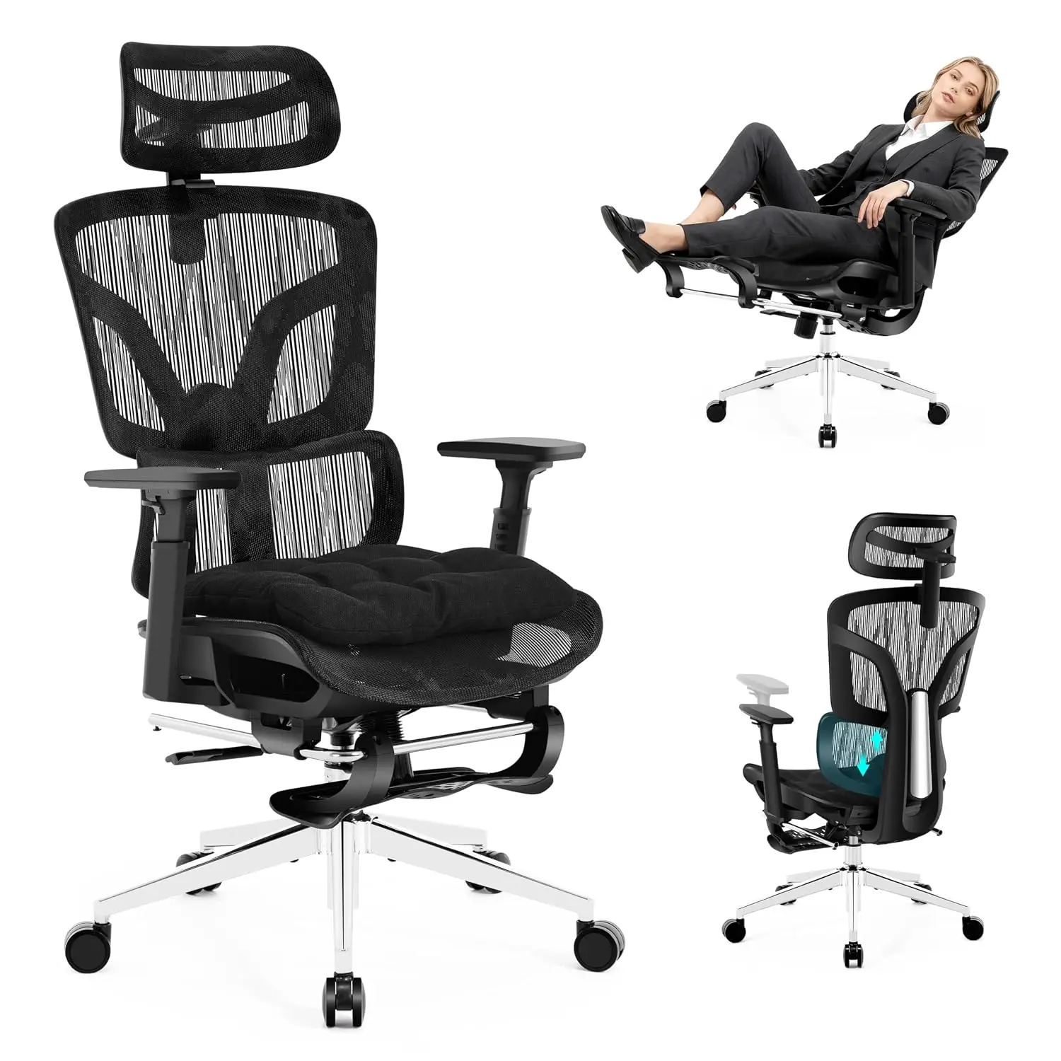Ergonomic Office Chair with Footrest 4-Level Adjustable Lumbar Support, Customized
