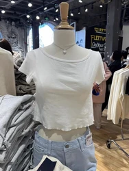 White Simple Basic Loose Crop Top Women Summer Raw Hem O-neck Short Sleeve Cotton Cropped Tees Sweet Preppy Style T-shirts Y2k