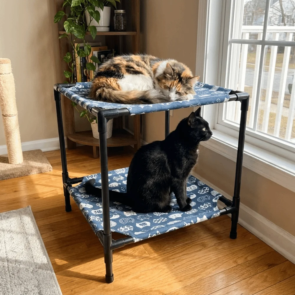 Pets Furniture Double Layer Elevated Pet Bed Moisture-Proof Removable Pet Camp Bed Non-Slip Cooling Cat Sleeping Bed Indoor Use