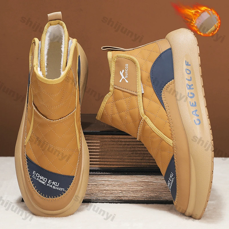 

Мужские зимние хлопковые ботинки, новые зимние теплые плюшевые ботильоны, модные нескользящие уличные ботильоны, повседневная обувь на плоской подошве Botas Hombre