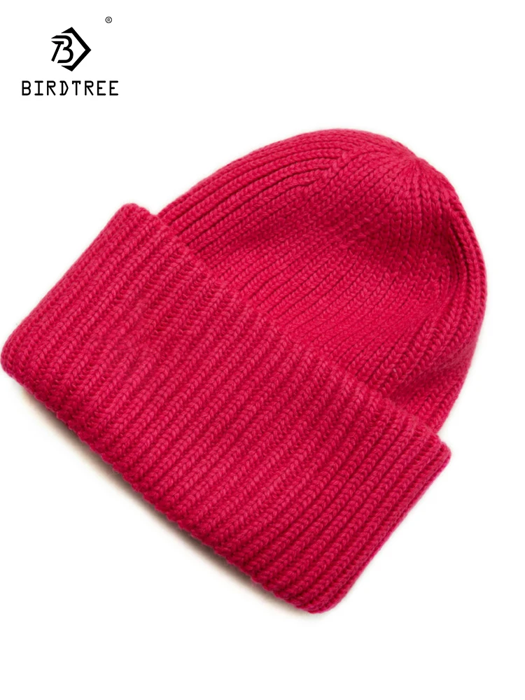 Birdtree 28% Wool 72% Polyester Autumn Winter Warm Hat Cold Resistant Knitted Hat Thickened Commuting Versatile Hat New A39613QC