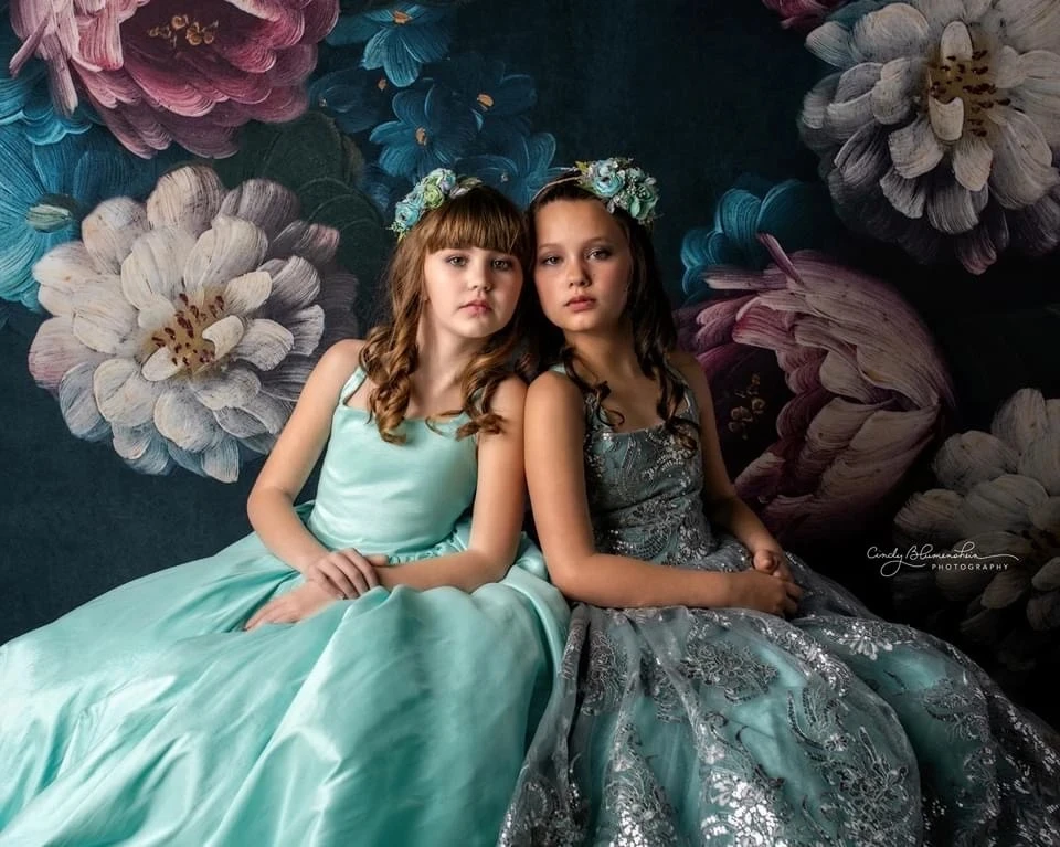 Mocsicka Serenity Garden-Baby niños retrato telones de fondo Vintage Floral azul telón de fondo niñas Millstone Cake Smash Art Studio Prop