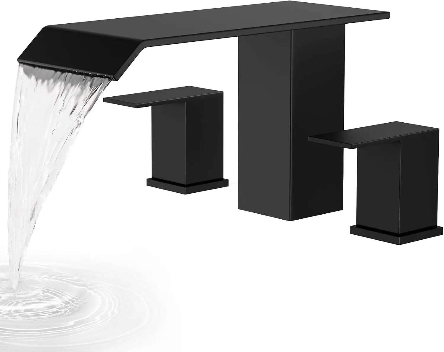 Matte Black 2 Handle Deck Mount Tub Faucet Set High Flow | Waterfall Roman Bathtub Faucet Tub Filler, 3 Hole Widespread Garden Bathtub Faucet, Solid Stainless Steel Jacuzzi Tub Faucet