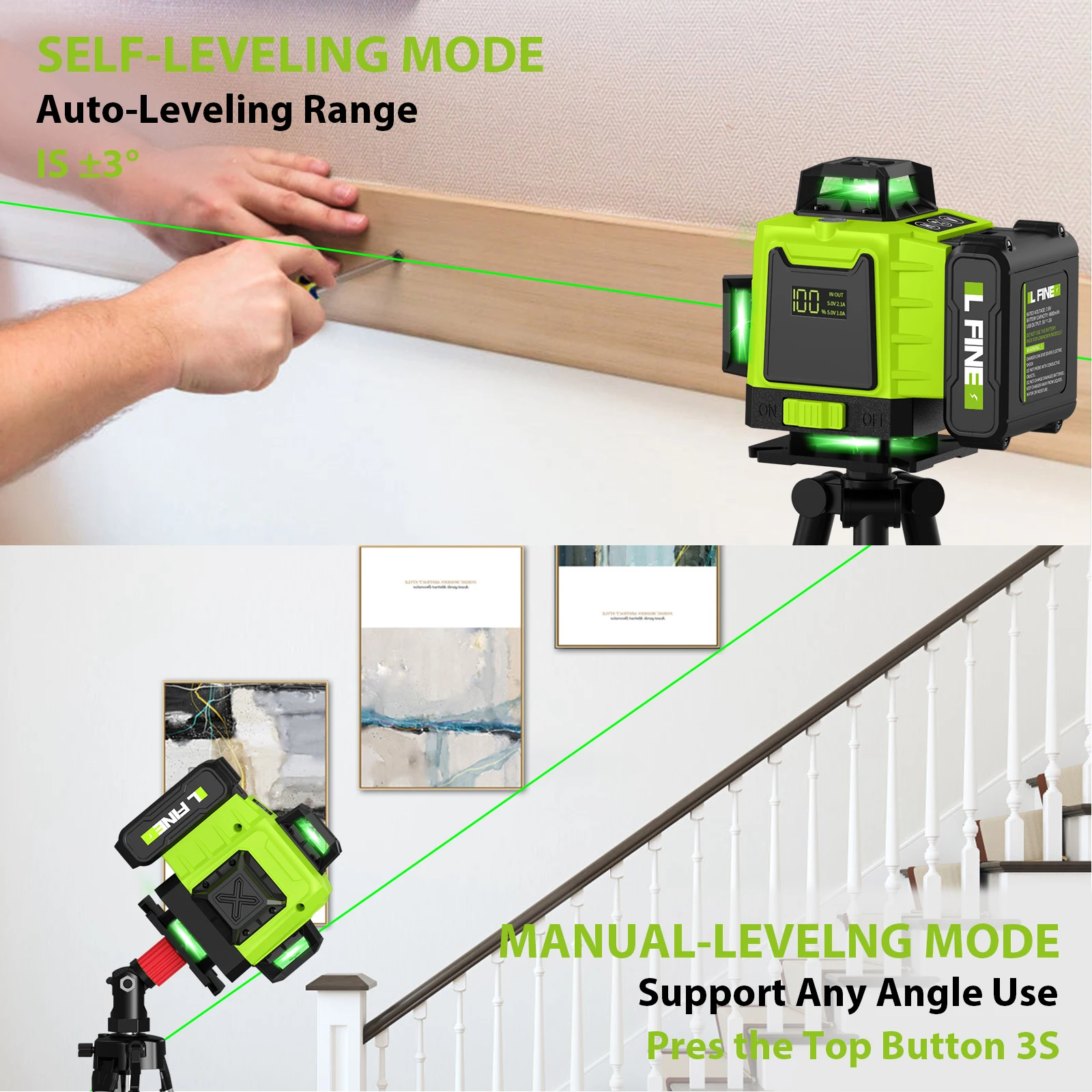 LFINE 16 Lines Laser Level Self-Leveling Horizontal and Vertical Cross Green Light Professional Nivel Laser Building Tools