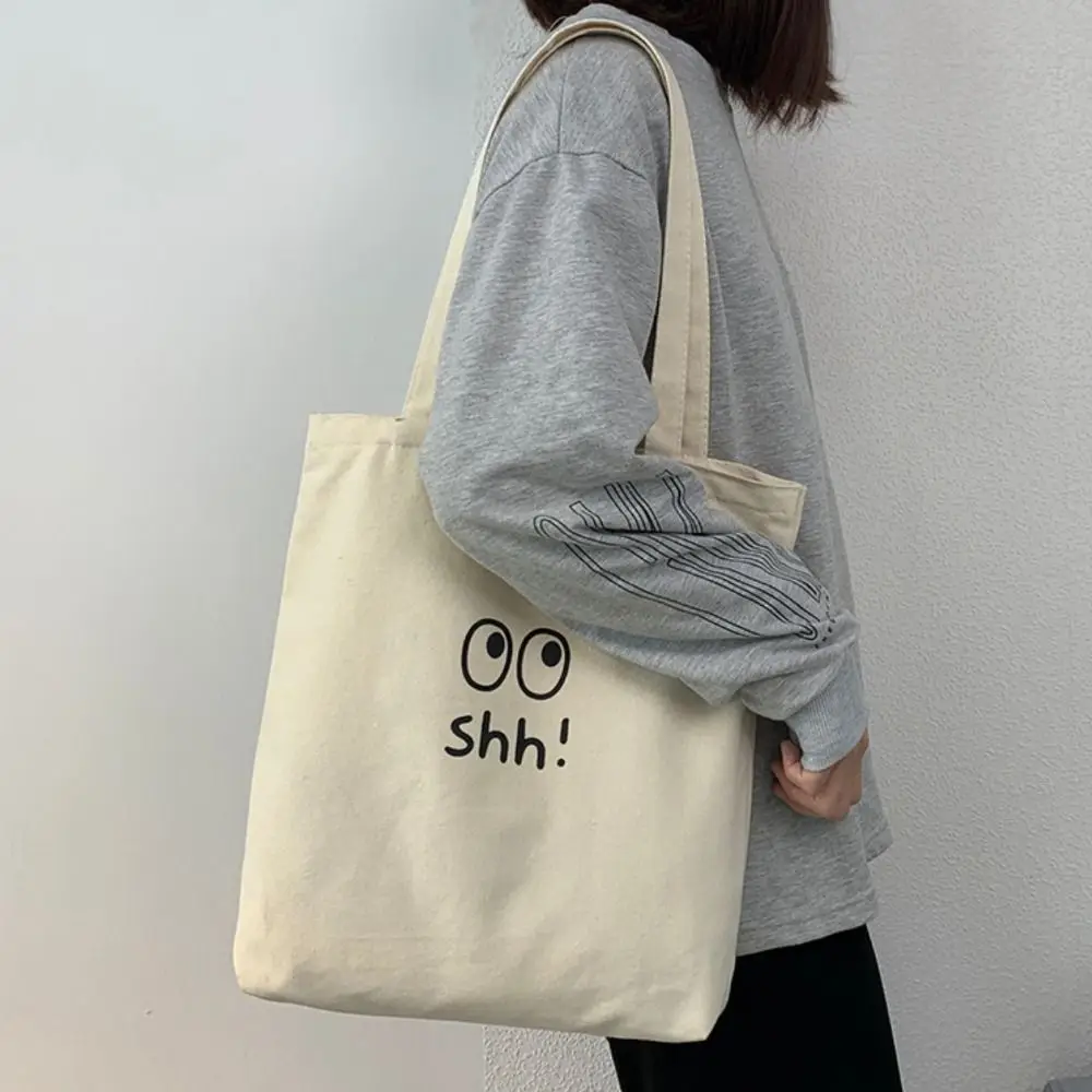 

All-match Casual Canvas Tote Bag Large Capacity Zipper Mommy Handbag Lunch Bag Portable Cloth Shoulder Bag Women