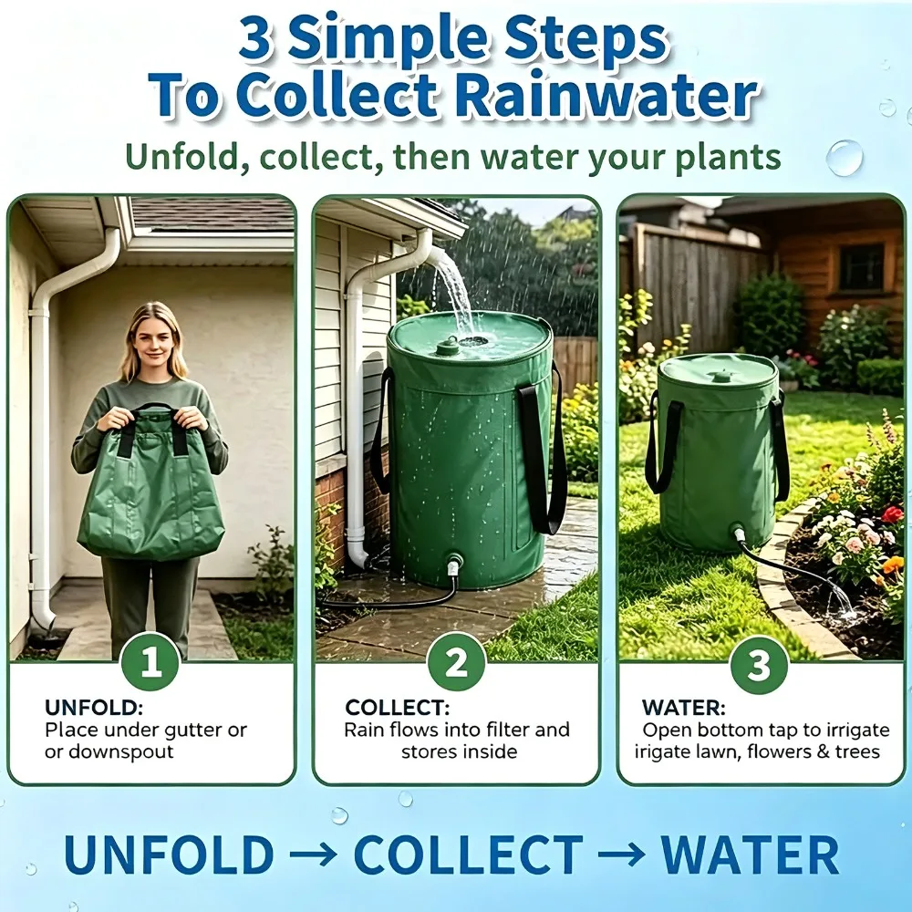 20‑30L Foldable Rainwater Collection Tank,Portable Outdoor Water Storage Container with Hose & Faucet Accessories for Yard