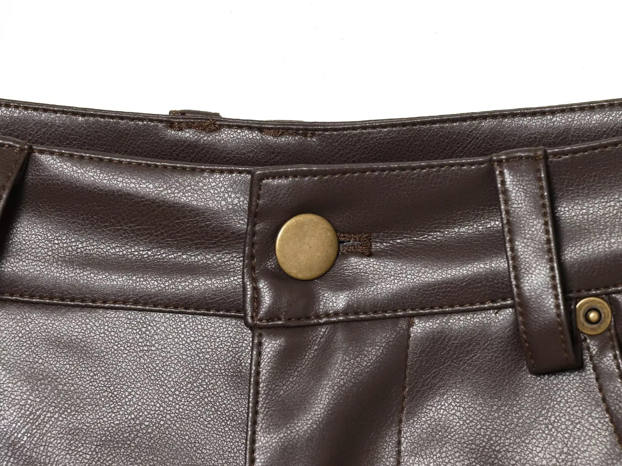 BSAY بالون نمط فو السراويل الجلدية النساء أزياء الخريف الشتاء جديد البني جيب شيك الإناث مرونة عالية الخصر السراويل