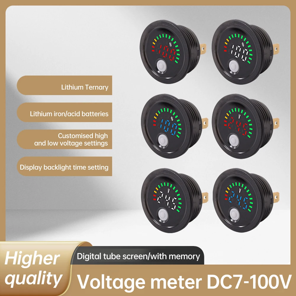 

DC 7-100V Digital Voltage Meter with Switch Waterproof Car Voltmeter Voltage Tester Acid/Lithium Battery Capacity Tester