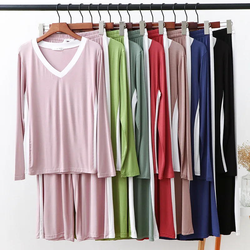 

Autumn Cotton Casual Wear Student Korean Version of The T-Shirt Tops Pajamas Women Sets Pajamas Sleepwear 2-Piece Spring