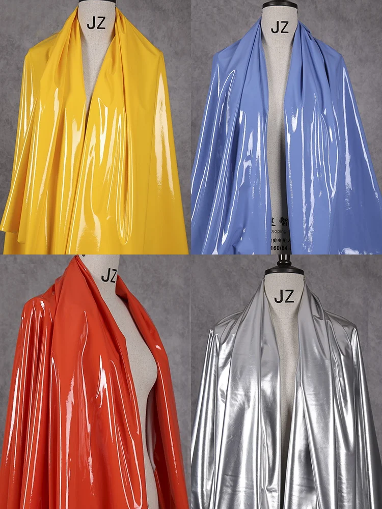 Four-sided Elastic Glossy Faux Leather Fabric By The Meter for Clothing Pants Skirts Diy Sewing Soft PU Waterproof Thickened Red