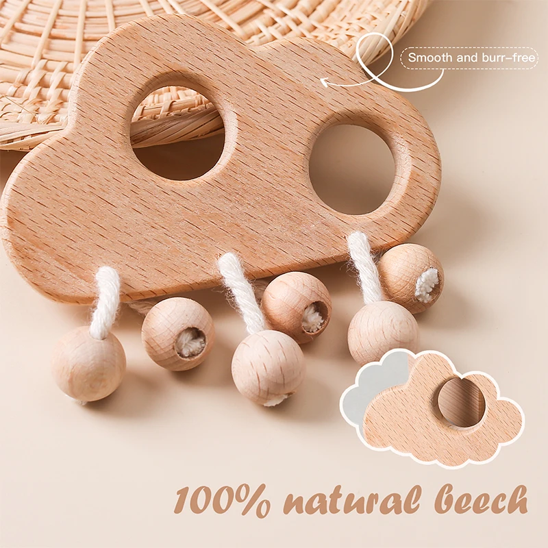 1Pcs Baby Wooden Rattle Music Clouds Rattle Beech Wood Teether Rattle for Kids Newborn Gifts Montessori Toys Play Gym Rattles