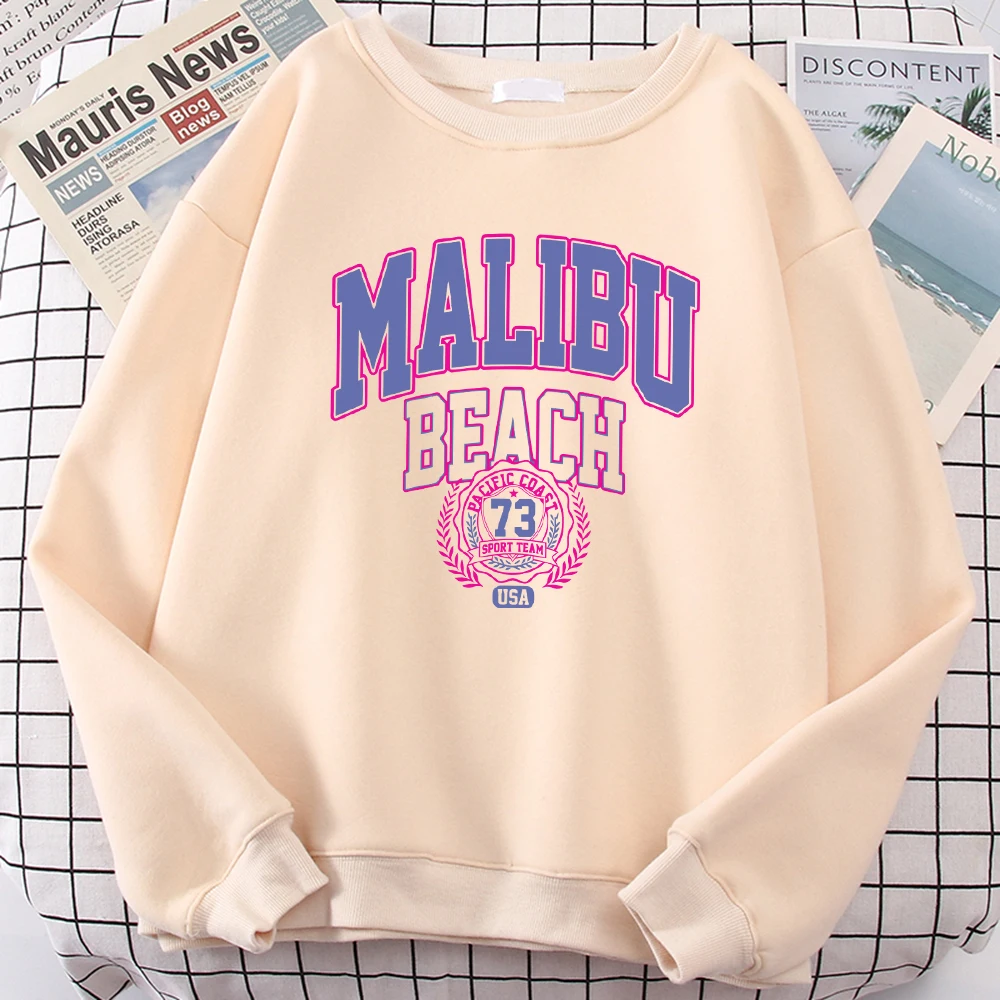 Retro Malibu Beach Art Letter Printed Female Sweatshirt Fashion Casual Pullovers Hip Hop Loose Clothing Comfortable Autumn Top