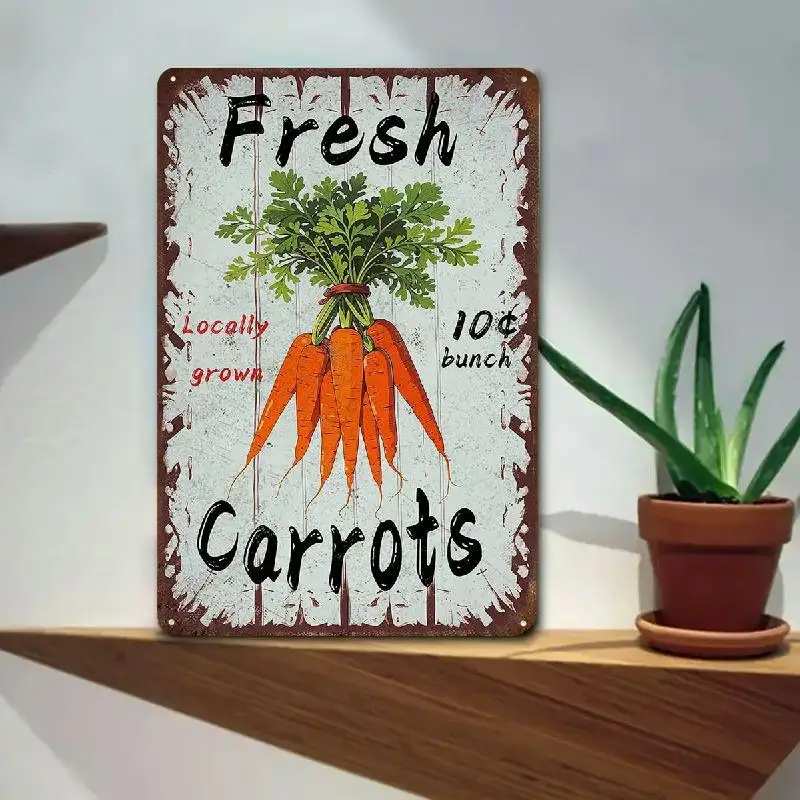 2D Flat Vintage Locally Grown Carrot Vegetable Sign - Wood Wall Plaque Suitable for Home Decor