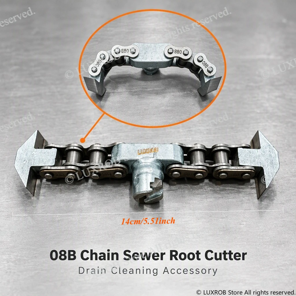 16mm Interface 08B Sewer Root Cutter, Heavy Duty Quenched Chain Blade, Drain Cleaning Auger Head for Sewer Pipe Root Cutting