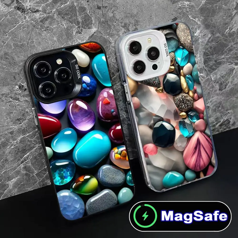 

Эстетичный чехол для телефона с камнями для iPhone 17 16 15 14 13 12 11 Air Pro Max Plus, MagSafe, полупрозрачный, разноцветный, красивый