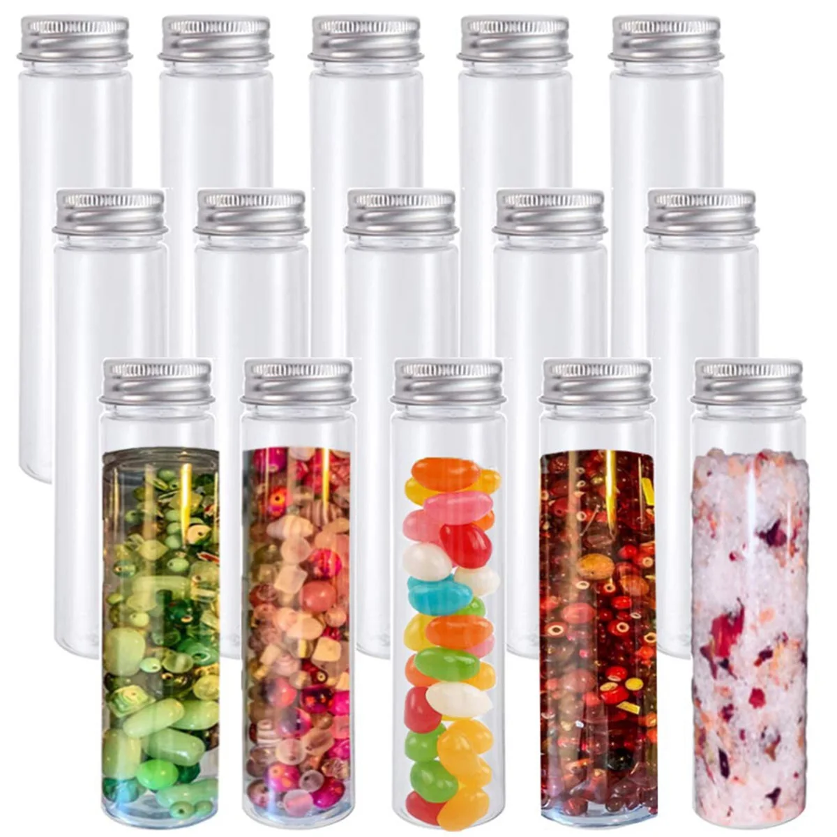 Sales! 15Pcs 110Ml Plastic Test Tube,Clear Flat Test Tubes,Plastic Test Tubes with Screw Caps for Candy,Beans,Party Decor