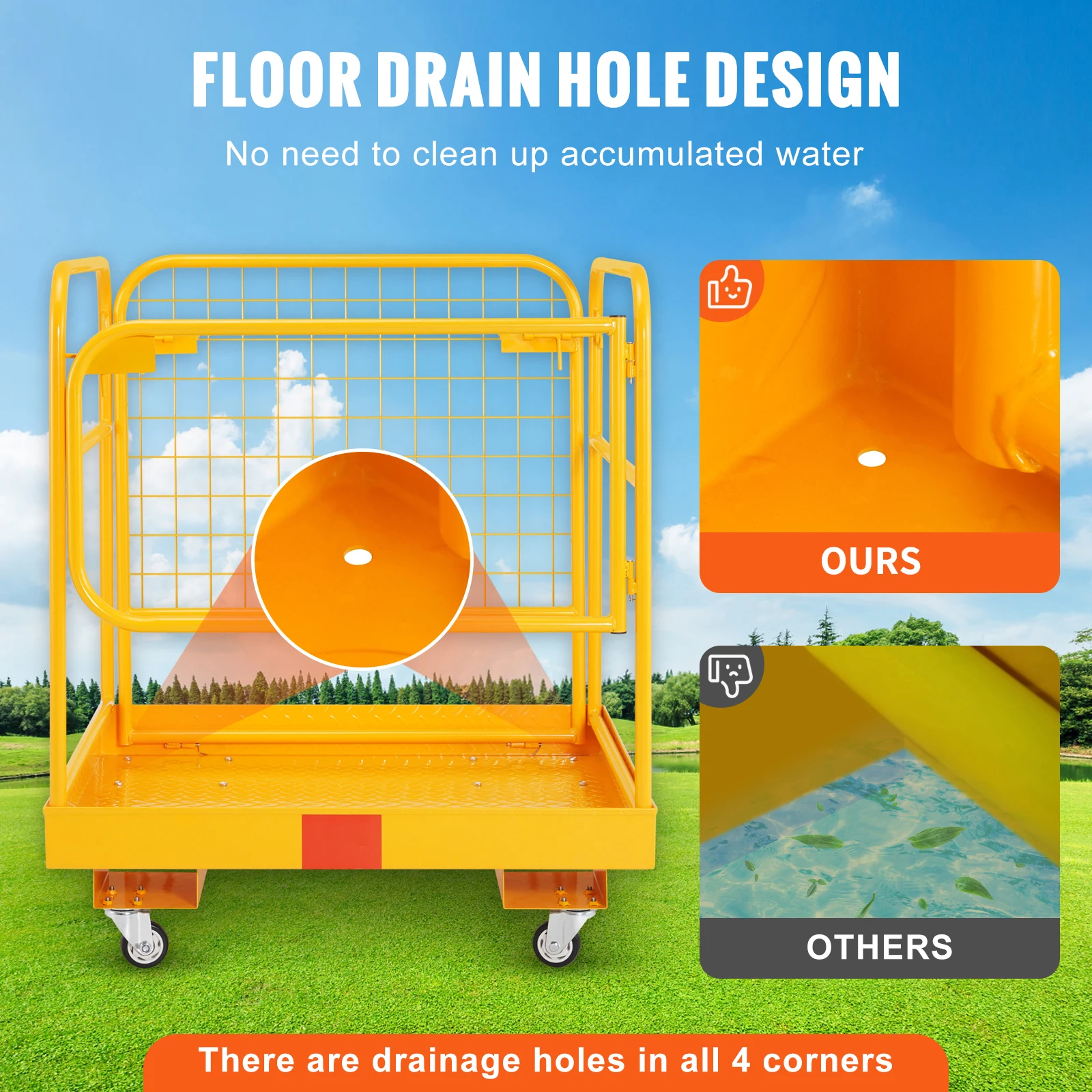 SucceBuy 1200lbs 지게차 안전 케이지 잠글 수 있는 회전 바퀴가 있는 접이식 보안 플랫폼은 공중 작업을 위해 성인 1~2명을 수용합니다.
