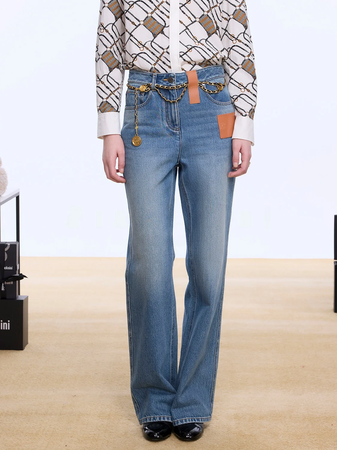 

Женские джинсы Blanini прямого кроя с широкими штанинами, из денима, с кожаной нашивкой и лазерной гравировкой, повседневные брюки, премиум-класс, модные