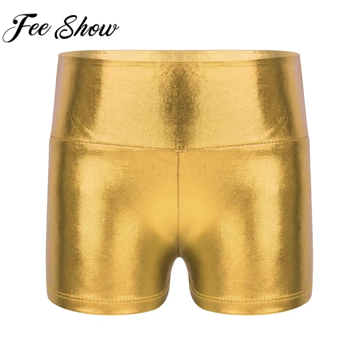 Girls 'Metallic Shiny High Waist Yoga Shorts, Ballet Dance Activewear, Esportes infantis, Ginástica, Swim Workout Bottoms, Crianças