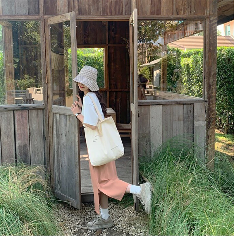 Casual Large Capacity Shoulder Bags Shopper Canvas Letter Fashion Harajuku Zipper Print Fashion Handbags Ins Shopping Bag