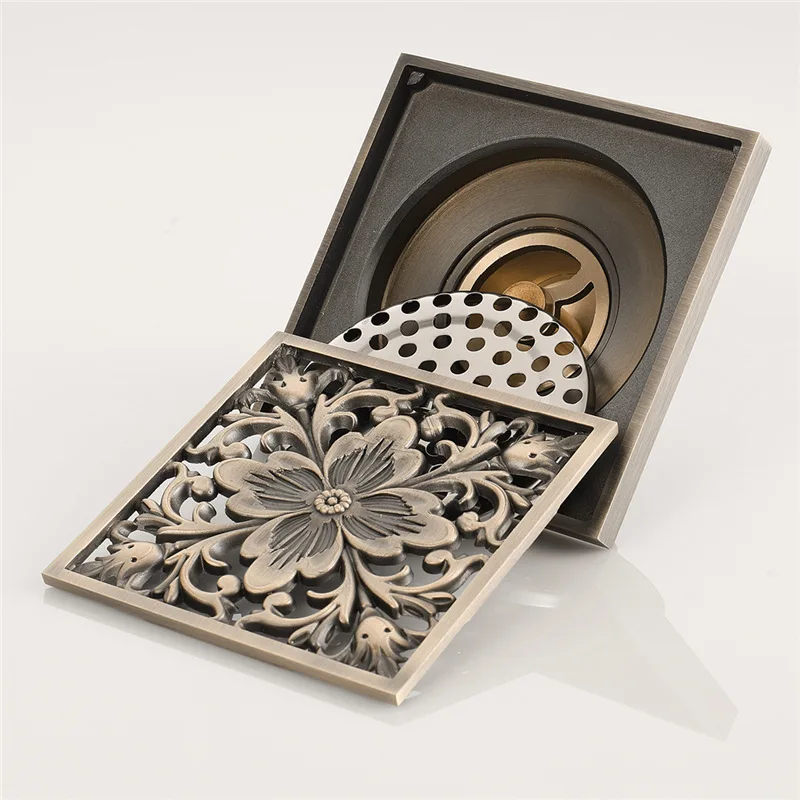 

Rose Gold Floor Drains Brass Shower Floor Drain Bathroom Deodorant Euro Square Floor Drain Strainer Cover Grate Waste