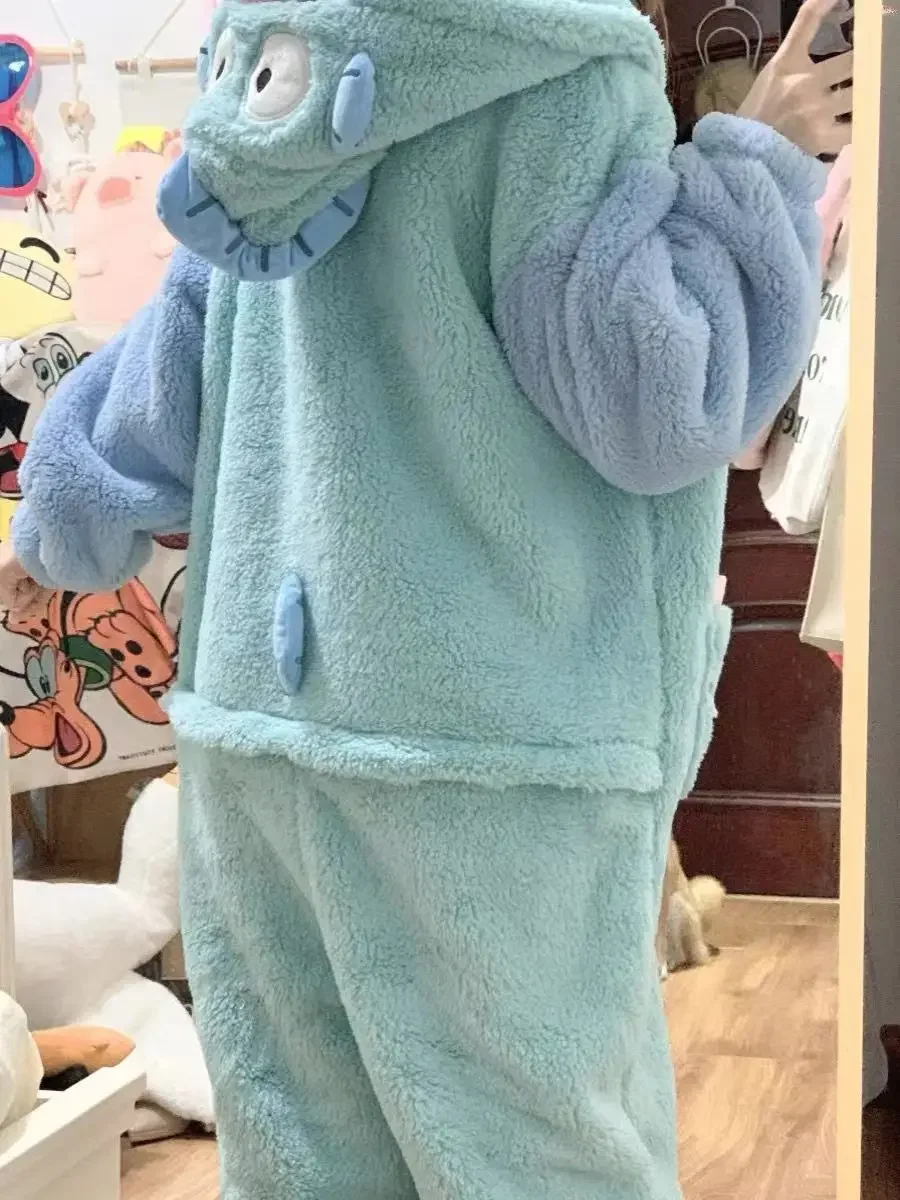 Cartoon Hangyodon Plush Siamese Pajamas Hooded Jumpsuit Pajamas Sanrioed Anime Kawaii Coral Velvet Homewear Thickened Nightgown