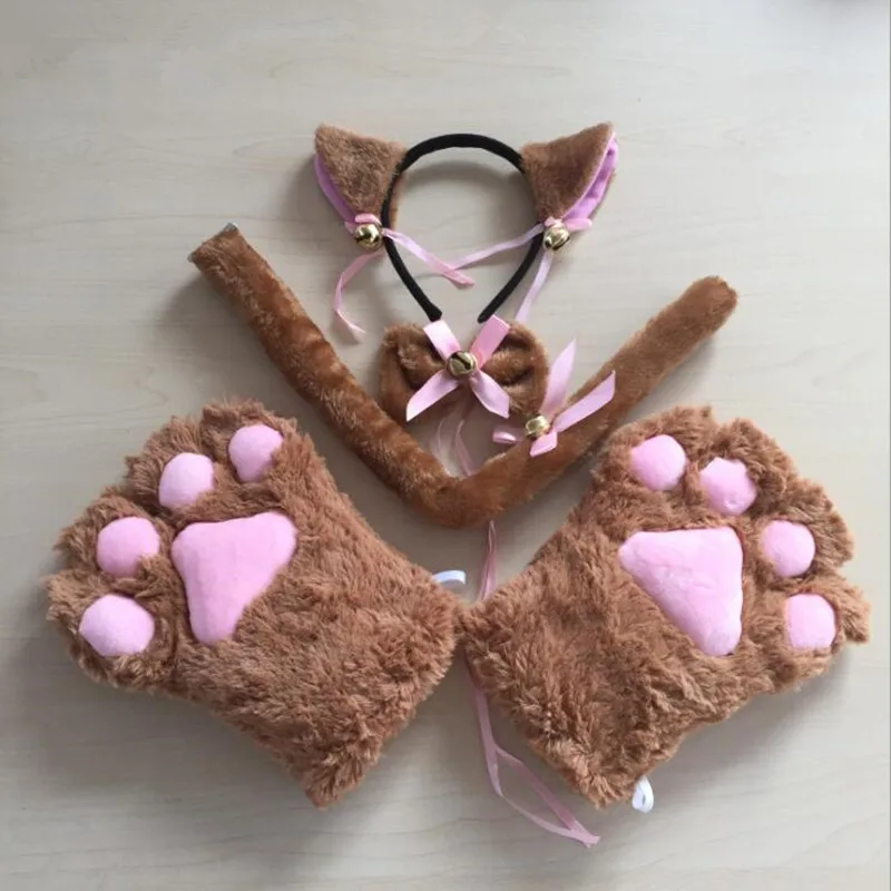 女性用 フォックスキャットガールズ ぬいぐるみ耳ベル付きヘッドバンド ネクタイ テール パウズ メイド ファンシードレス パーティー小道具 コスプレコスチューム ハロウィン クリスマス