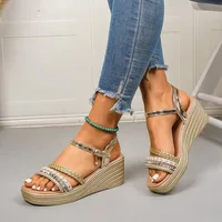 Luxury Golden Wedges Heel Sandals Women Gold Rivets Chunky Platform Sandles Woman Fashion Thick Bottom Gladiator Sandals - Image 5