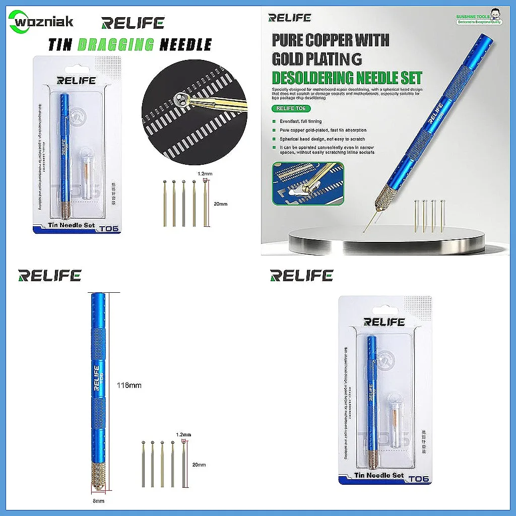 TO6 Tin Dragging Needle Set with 5pcs Carbon Fiber Suction, FPC Connector Reballing & Solder Bars Repair Tool