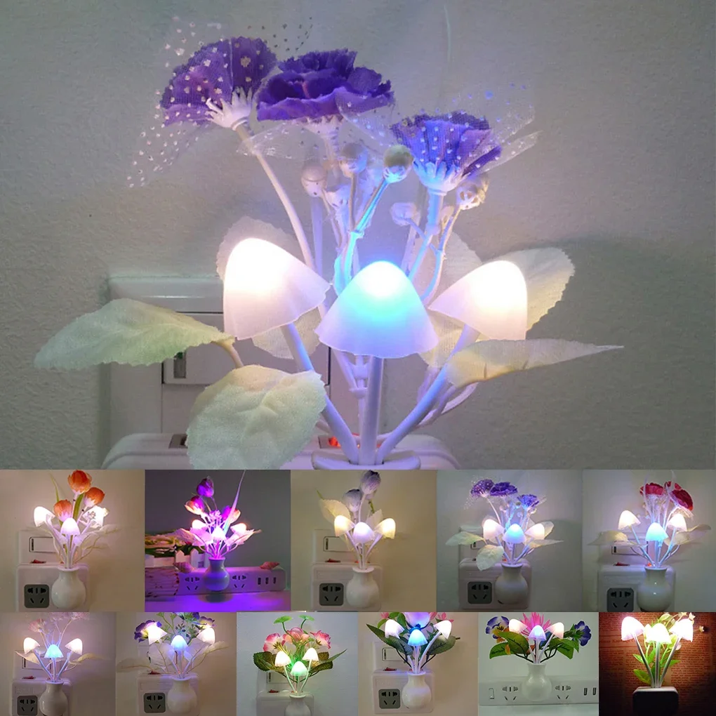 Novelty 7 Color Night Light US Plug Induction Dream Mushroom Fungus Luminaria Lamp 220V LED Mushroom Lamp led night lights