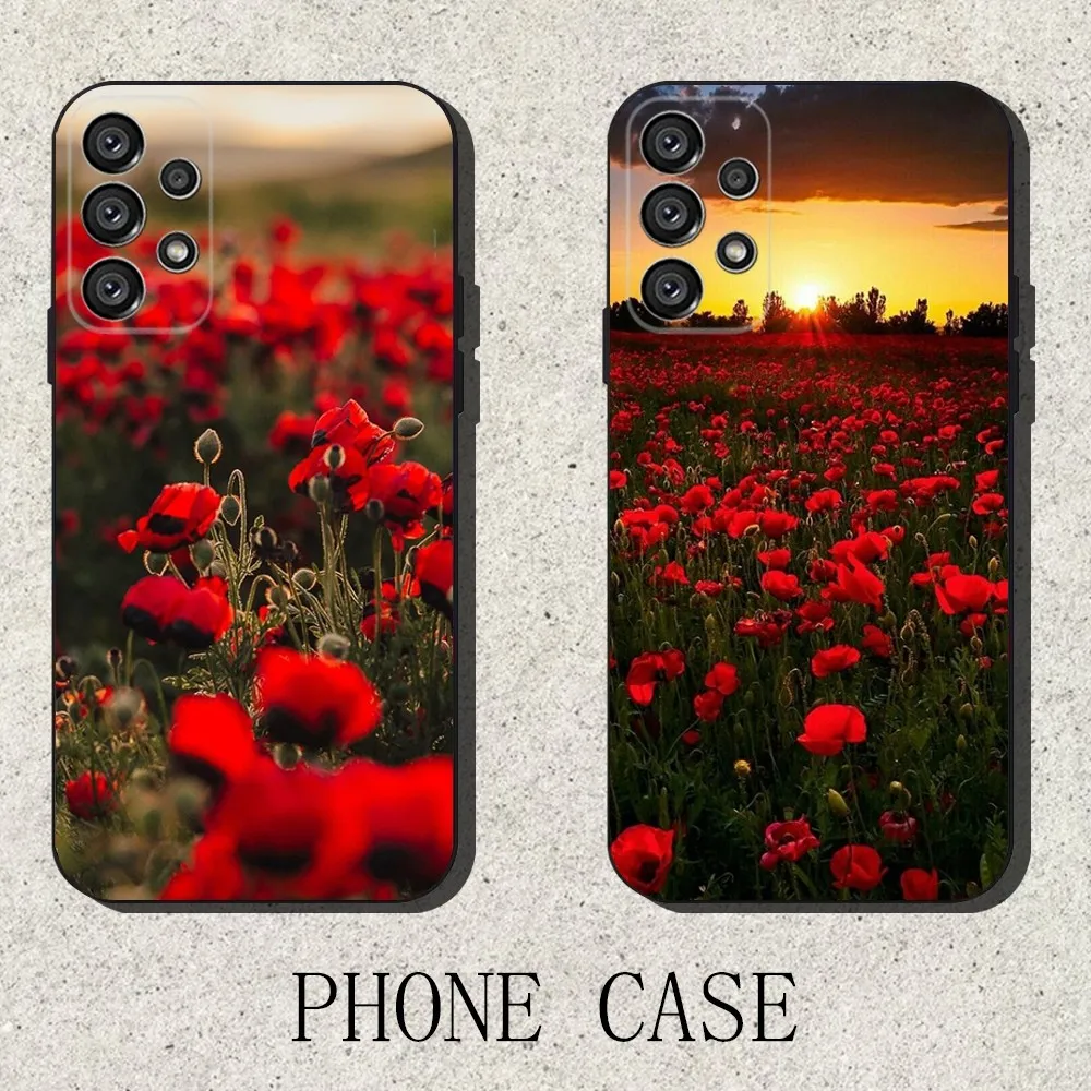 

Red Poppies flowers Phone Case For Samsung S25,S24,S21,S22,S23,S30,Ultra,S20,Plus,Fe,Lite,Note,10,9,5G Black Cover