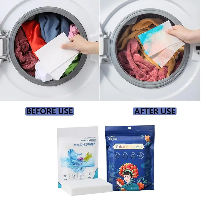 50Pcs/Bag Mixed Dyeing Proof Color Absorption Sheet Anti-Staining Clothes Sheets Anti-String Mixing Color Absorption Washing