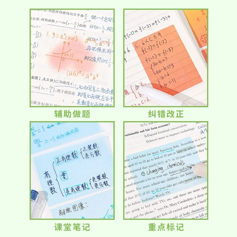 10 estilos, 105/108 hojas/rollo, nuevas notas adhesivas extraíbles, adhesivo transparente nacarado, pegatinas de error para estudiantes, marcadores de notas