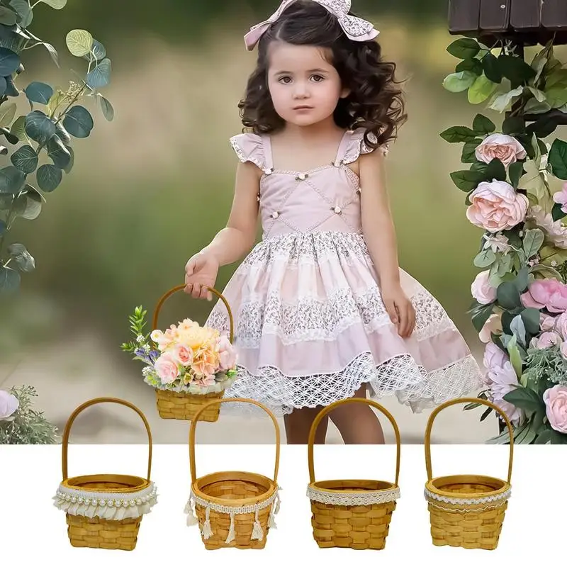 Woven Flower Basket Flower Girl Basket with handle Wedding Decoration Basket For Home Living Room Decorate Landscape Handmade