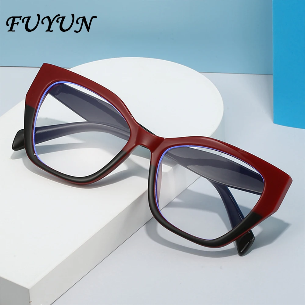 Vintage Cat Eye Luxury Designer Women Anti Blue Light Glasses New Girls' Spliced Color Glasses Polygonal Optical Computer Frame