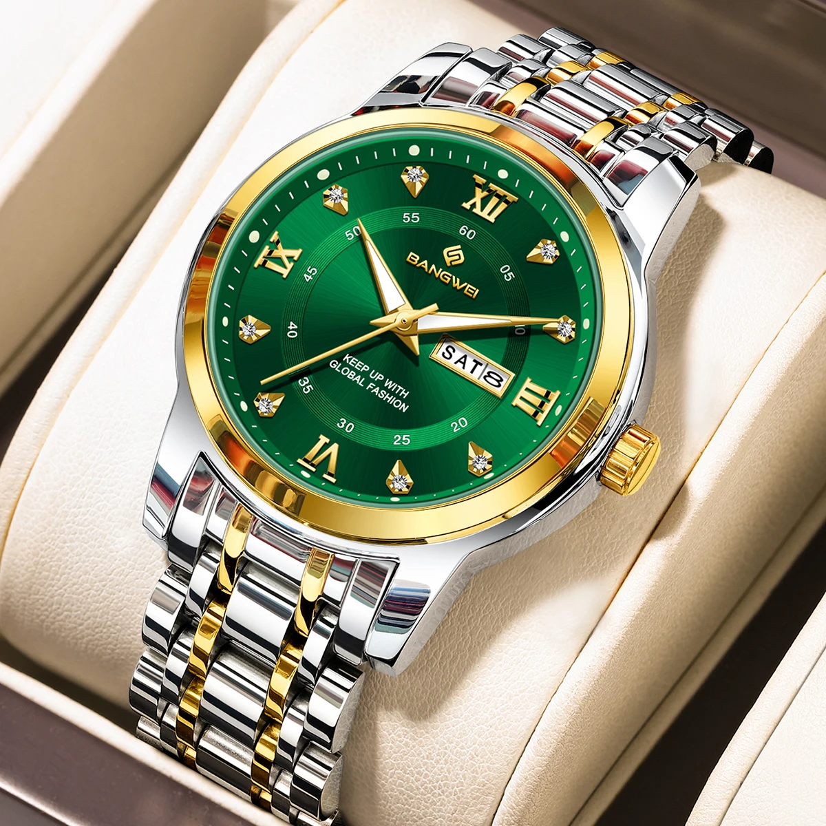 

BANGWEI Fashion Hot Brand Couple Watches Stainless Steel Quartz Watch 30M Luminous Waterproof Watch LOVE Gifts Men Women Watch