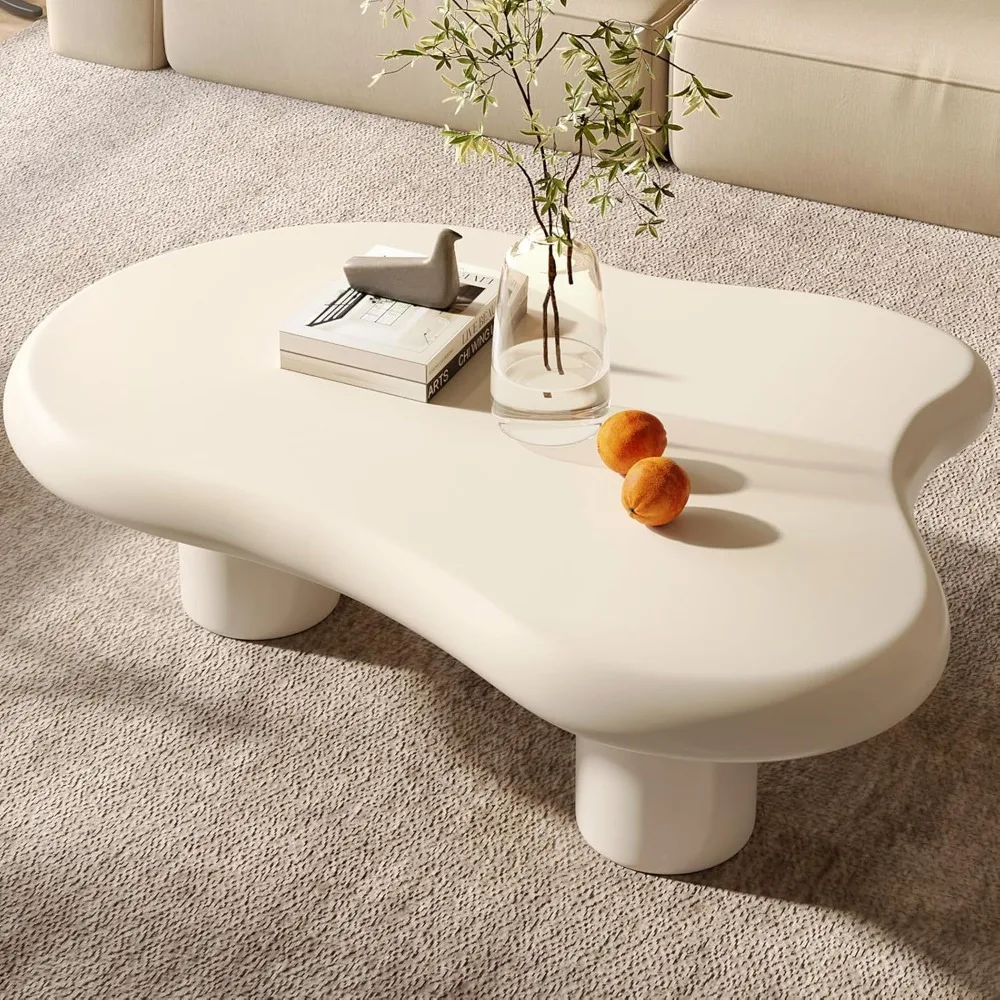 

Cloud Coffee Table, Modern White Coffee for Living Room, Cute Irregular Indoor Tea Table with 3 Legs 46.06 Inch Café Tables