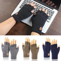 Winter Handschuhe Für Männer Halb Finger Schreiben Büro Radfahren Gestrickte Handschuhe Student Acryl Faser Warme Dicke Elastische Fahren Handschuhe