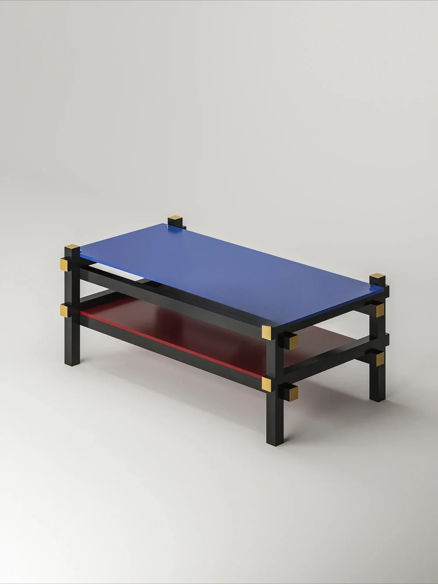 طاولة قهوة هندسية باللونين الأصفر والأزرق، طاولة شاي بلون رف بسيط #6