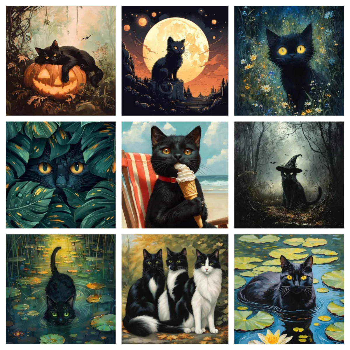 

Cool black cat 5D diamond painting Black pet cat portrait diamond embroidery mosaic home decor Interesting handicraft