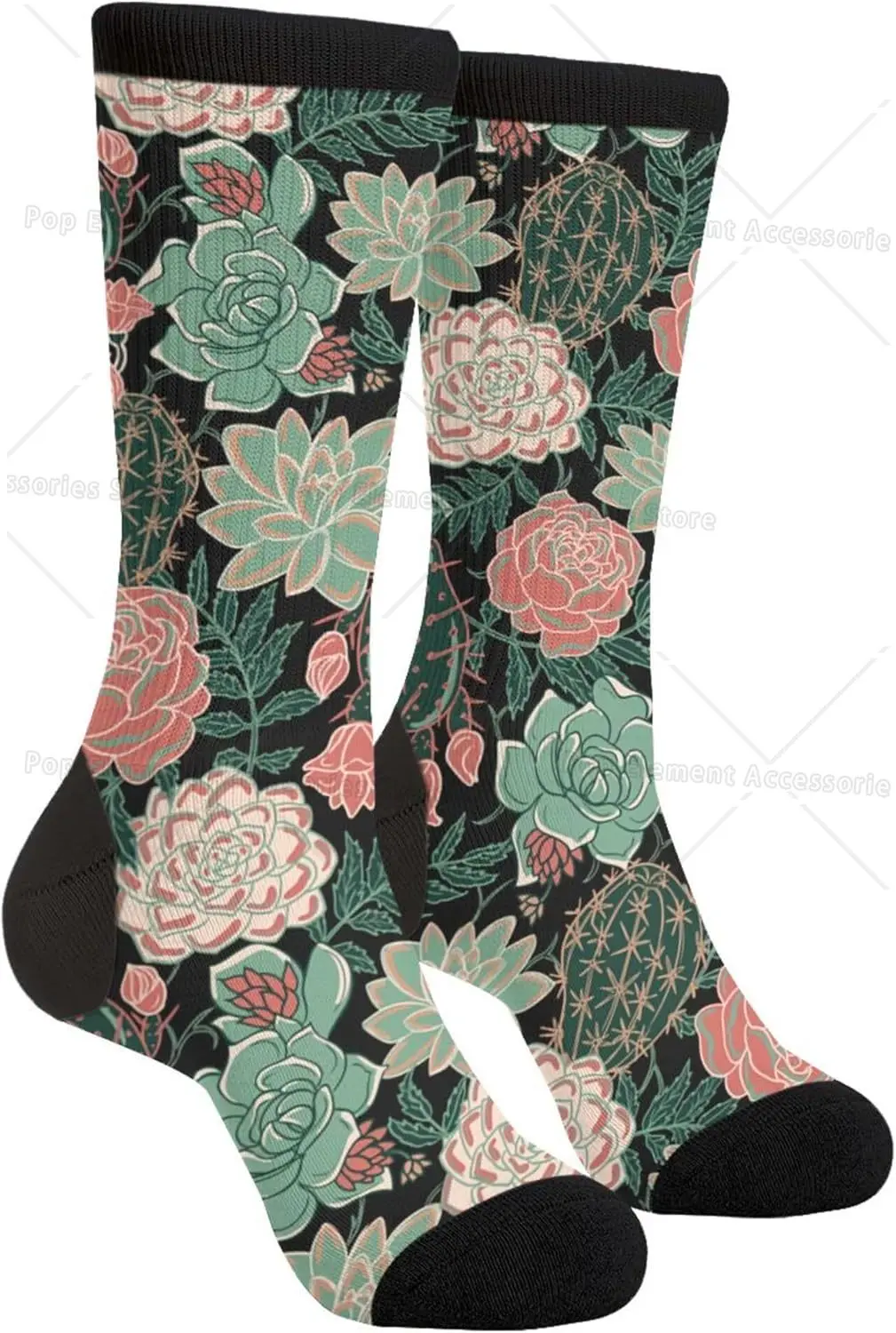 Succulents Roses Dress Socks Women's Men's Fun Novelty Crazy Crew Socks